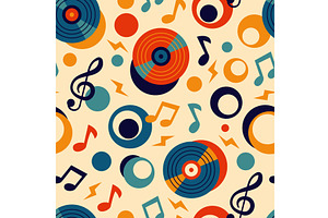 Music vinyl records seamless pattern, an Object Illustration by YummyBuum