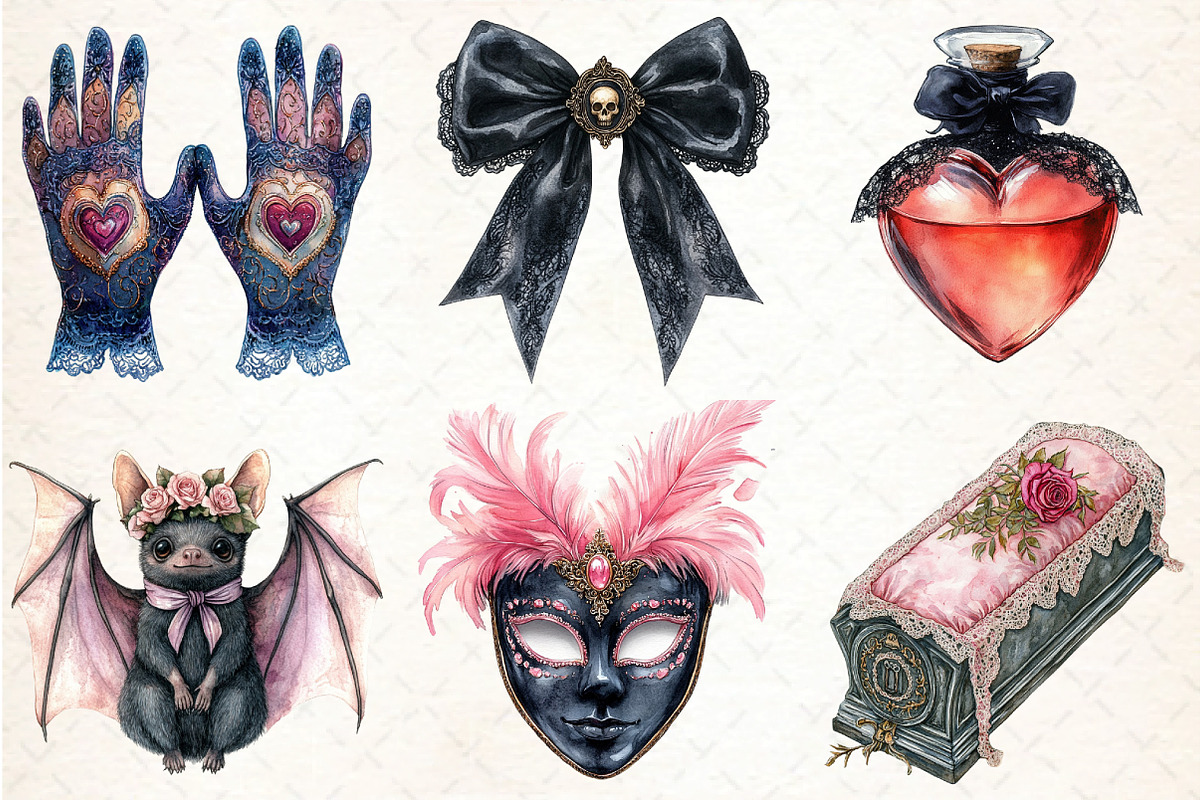 Gothic Coquette Halloween Clipart, an Illustration by DreamCafeArt (Photo 2 of 7)