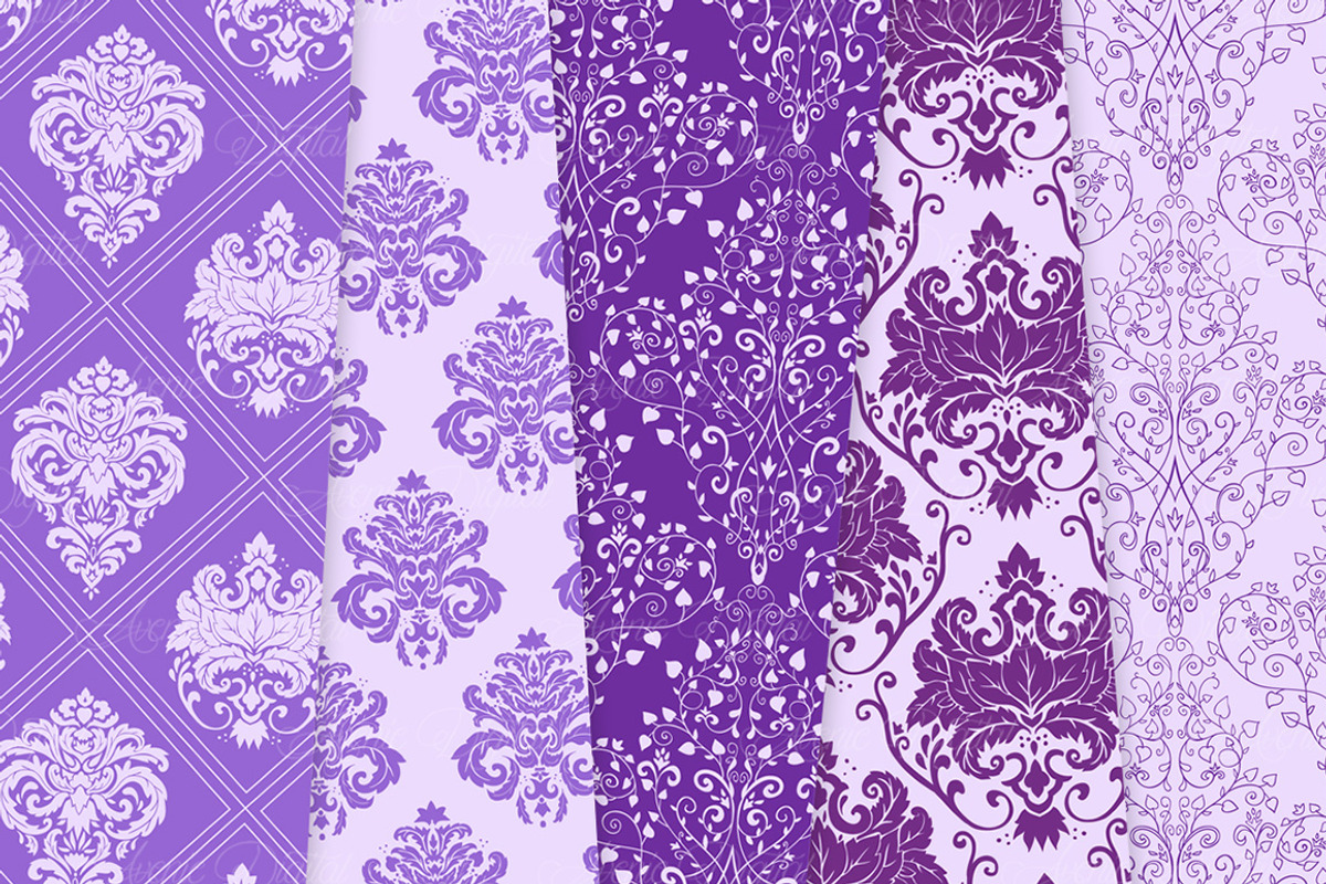 28 Purple Damask Digital Paper, a Pattern Graphic by Avenie Digital