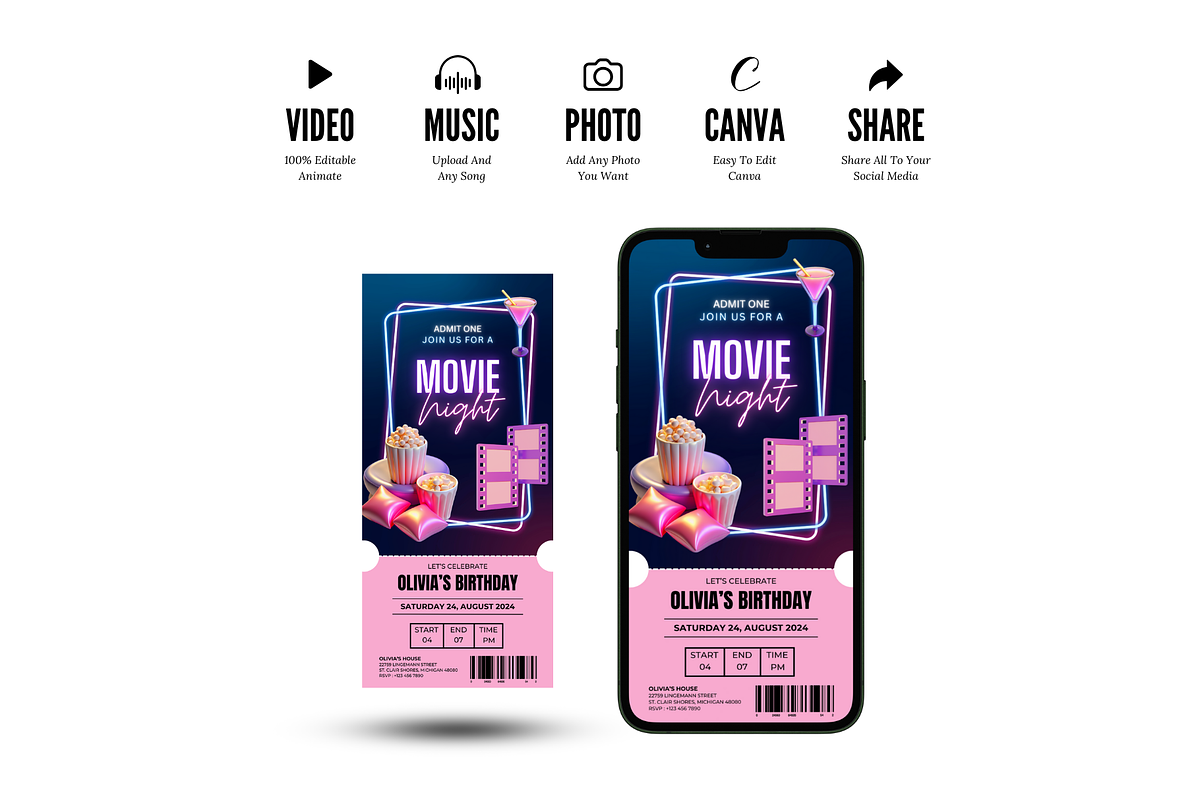 Movie Night Birthday Invitation, an Invitation Template by Earth5168 (Photo 6 of 9)