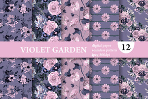 12 Violet Flowers Seamless Patterns