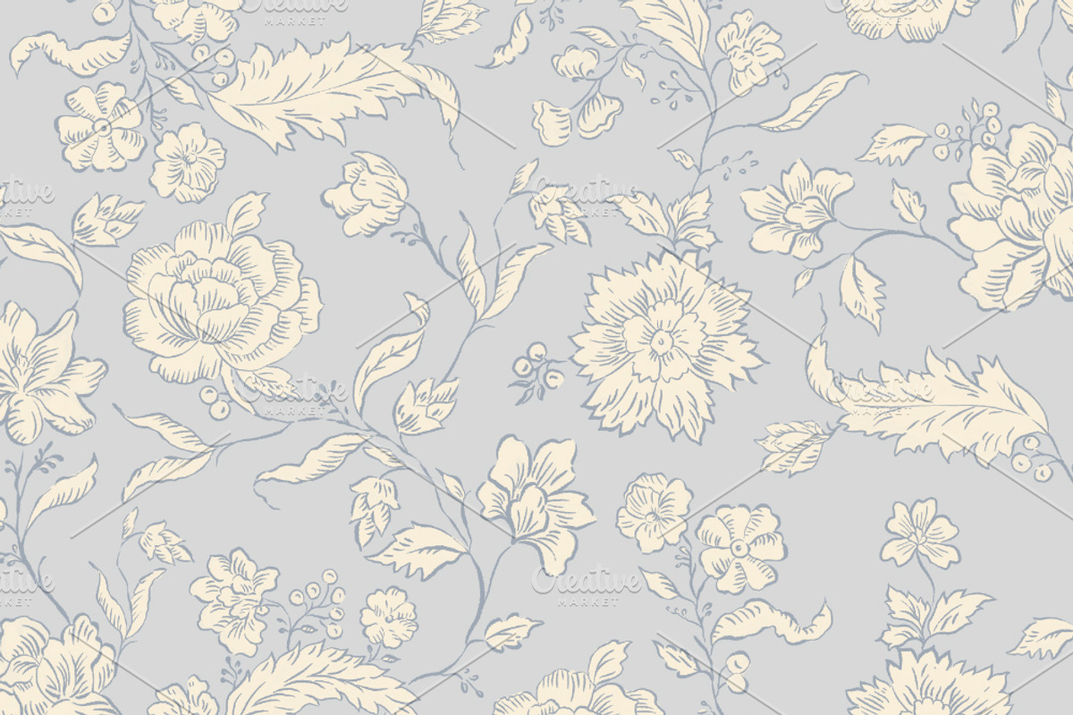 Vintage Light Blue Floral, a Pattern Graphic by Mieken Petra Designs (Photo 2 of 3)