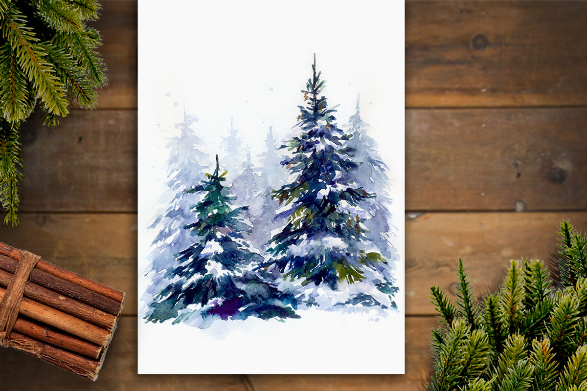 SALE Watercolor winter fir forest, a Decorative Illustration by MaryAmi (Photo 3 of 3)