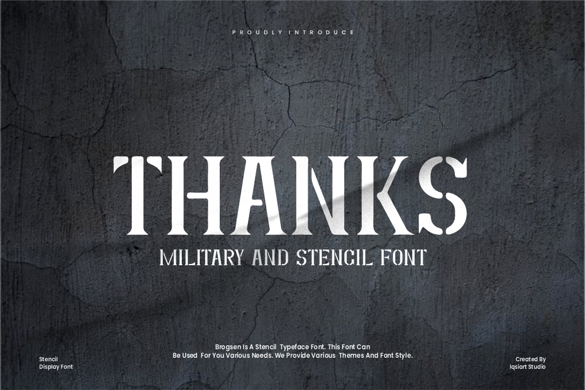 Brogsen - Military Stencil Font, a Serif Font by Iqsiart Studio (Photo 7 of 7)