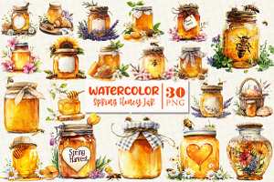 Spring Honey Jar Sublimation Clipart, a Work Illustration by OK Design