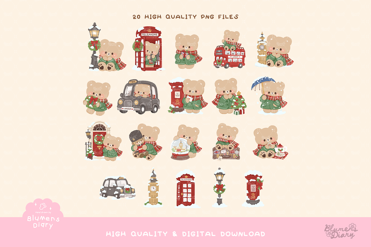Christmas in London Bear Clipart, an Animal Illustration by Blumensdiary (Photo 2 of 6)