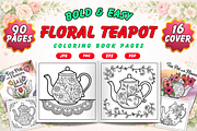 Floral Tea-Pot Coloring Pages, a Decorative Illustration by Neon Studio (Thumbnail 1 of 3)