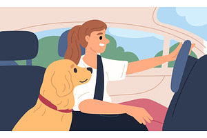 Young girl riding in car with her, a Transportation Illustration by Vectorbuum