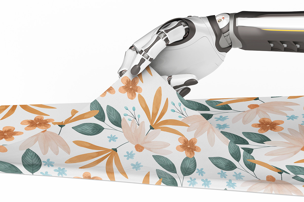 9 Robotic Arm Holding Fabric Mockup, a Mockup by GraphicVil (Photo 9 of 12)