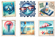 Summer Beach Postage Stamp Clipart, an Illustration by OK Design (Thumbnail 3 of 5)