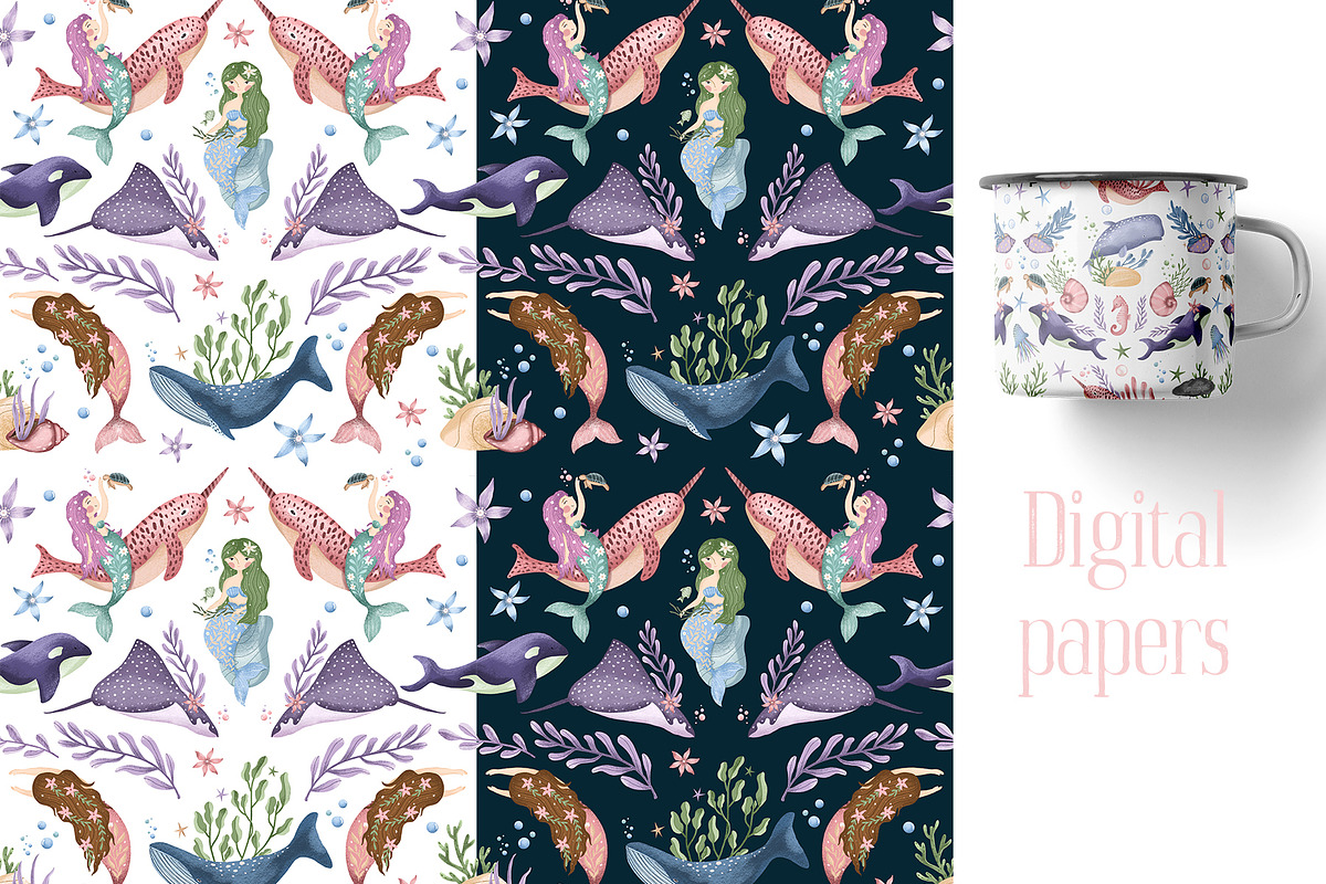 Ocean clipart & digital paper, a Decorative Illustration by Yelloo Fish (Photo 11 of 19)