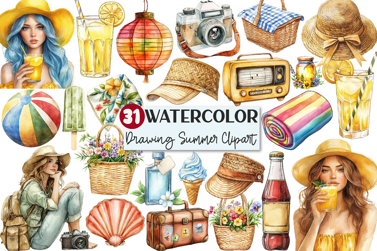 Vintage Drawing Summer Clipart, an Illustration by Rose Art (Photo 1 of 4)