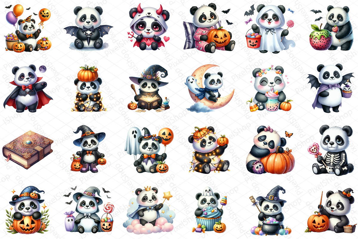 Cute Halloween Panda Clipart, an Illustration by DreamPrint404 (Photo 5 of 5)