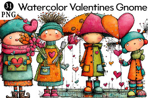 Watercolor Valentines Gnome Clipart, an Illustration by Daily.Designs
