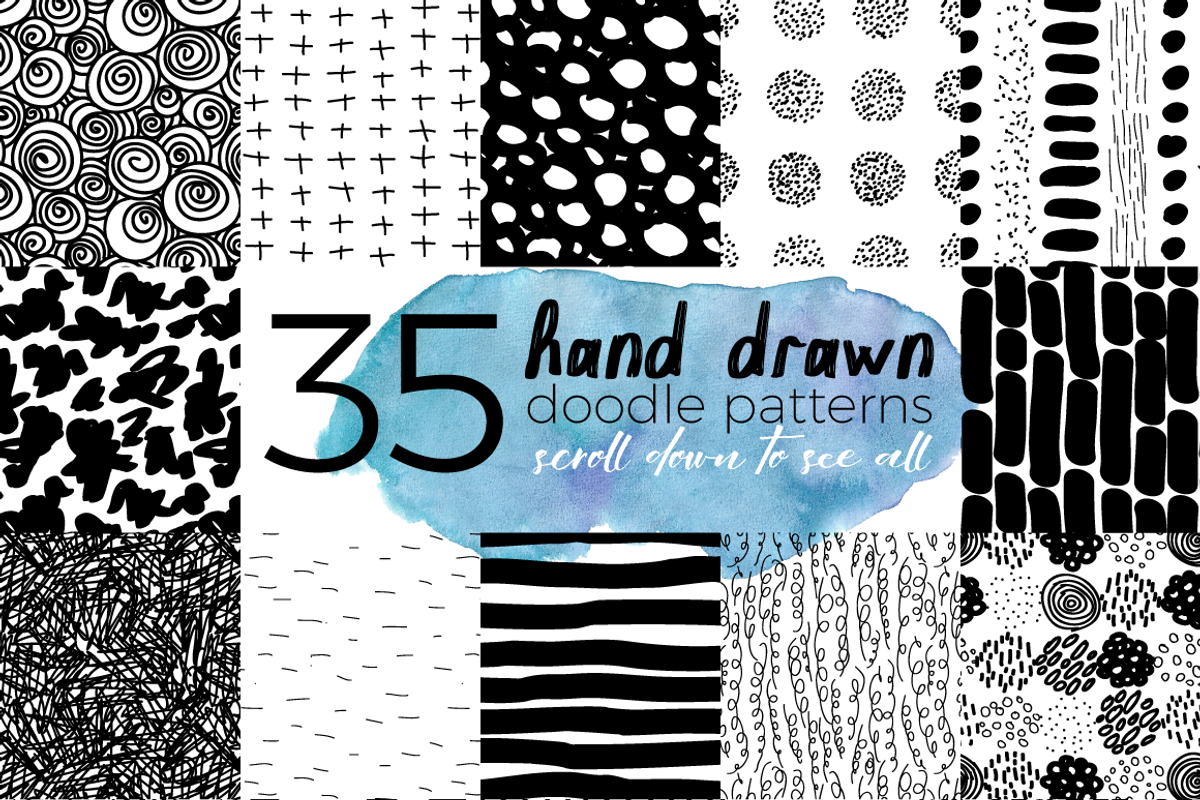 Hand Drawn Doodle Patterns Set, a Pattern Graphic by WBS Design (Photo 1 of 2)