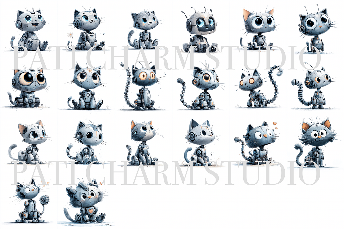 Robotic Cats Clipart Set, a Decorative Illustration by Pati Charm Studio (Photo 2 of 8)