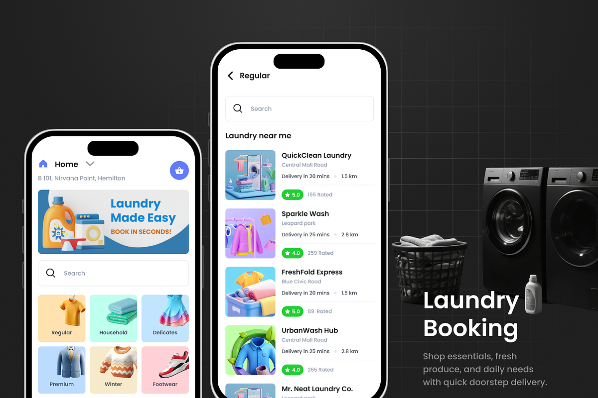 Laundry Booking App | DeliWash, an UI Kit Template by Opus LabWorks