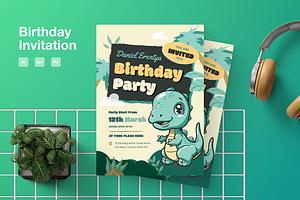 Dinosaurs Birthday Party Invitation, an Invitation Template by Annora Studio