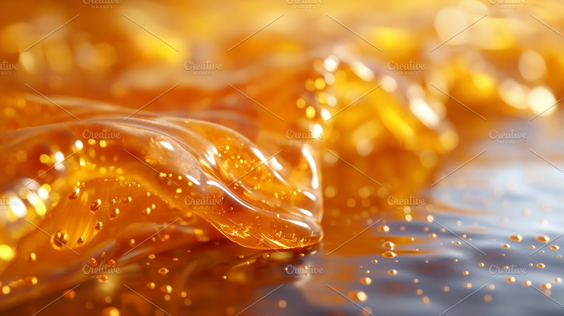 Close-up of golden amber gel with bubbles, creating a vibrant an, a Food & Drink Photo by ImageMir