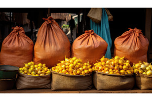 market yellow onions bag ai, a Background Photo by pikepicture