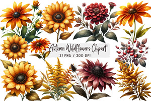 Autumn Wildflowers Clipart, an Illustration by DreamArtGraphic