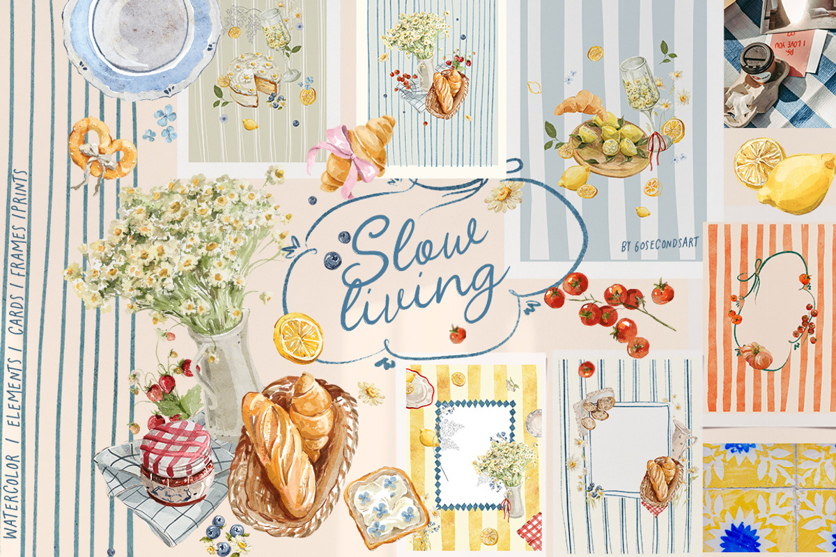 Slow living Clipart Frames Posters, a Decorative Illustration by 60secondsArt (Photo 1 of 11)