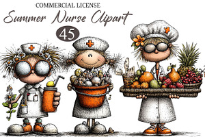 Whimsical Summer Nurse Clipart, a Seasonal Illustration by designcity5