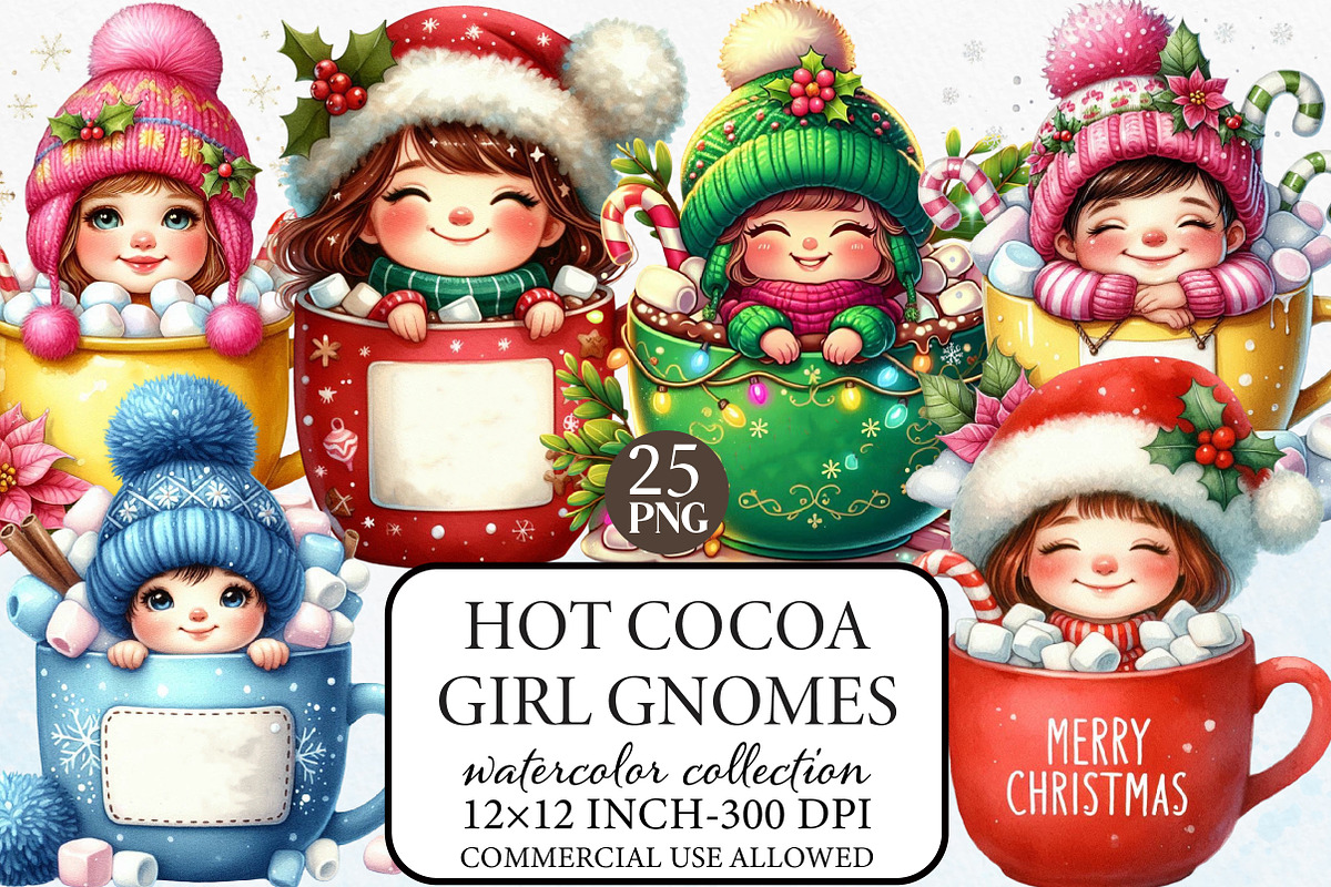 Watercolor Hot Cocoa Girl Gnomes, an Illustration by Libby Wishes (Photo 1 of 8)