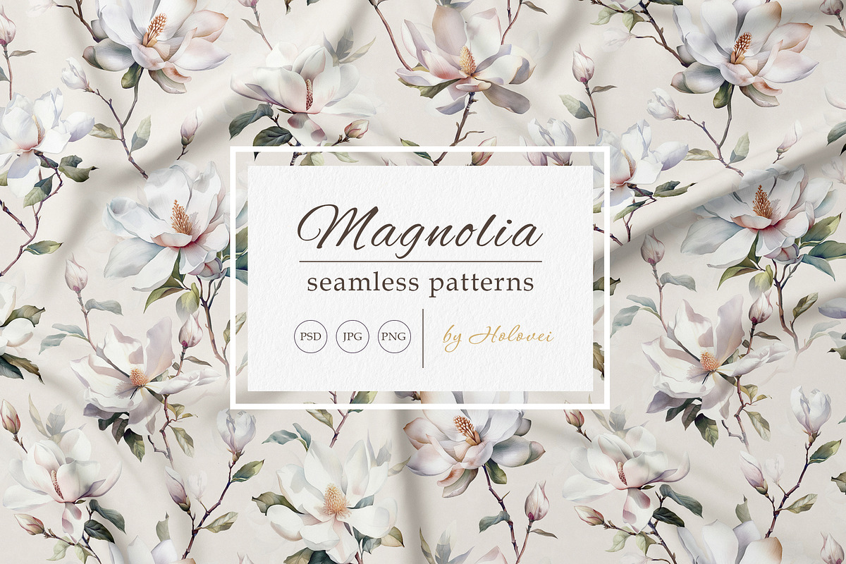 Watercolor Magnolia Patterns, a Pattern Graphic by Holovei (Photo 1 of 10)
