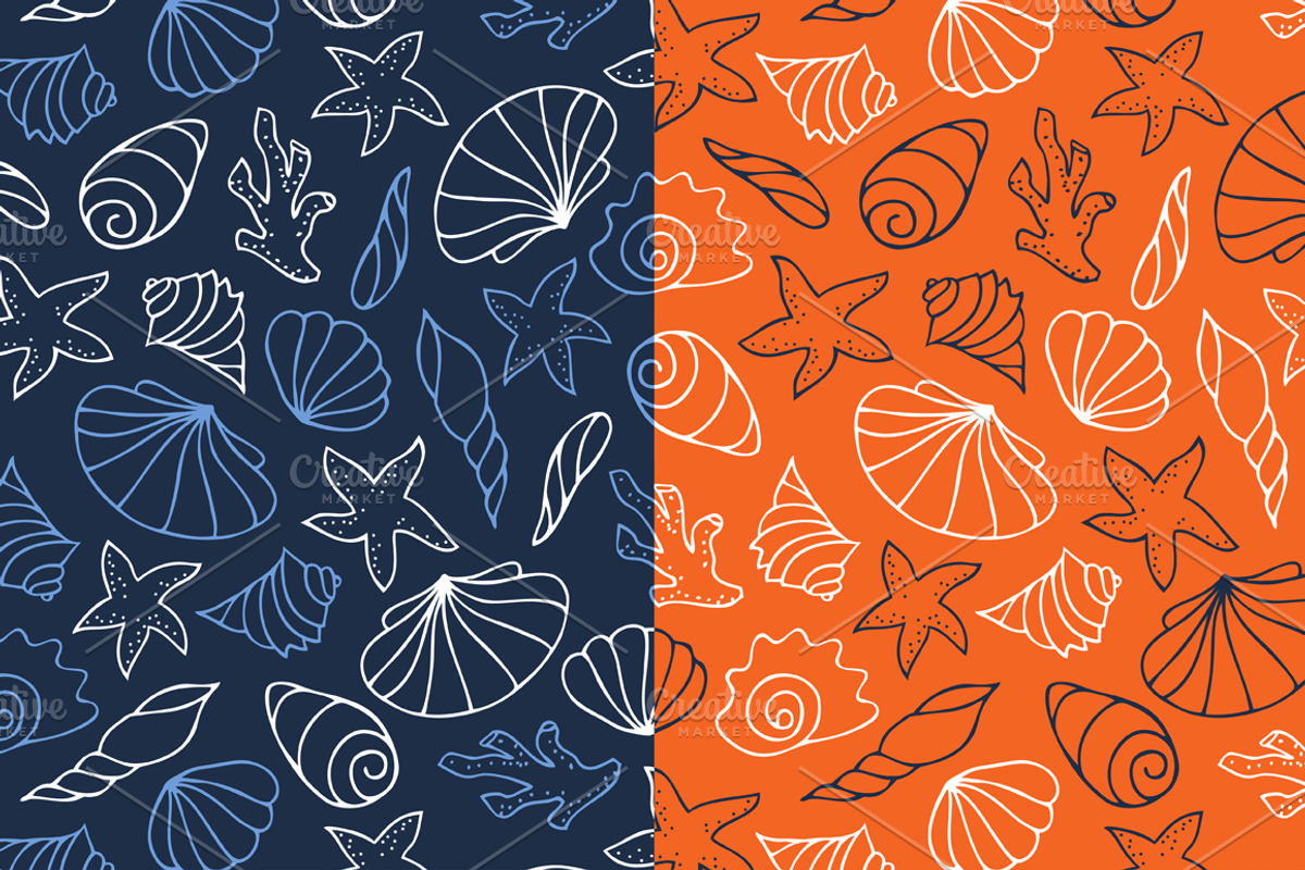 10 seamless patterns with seashells, a Pattern Graphic by EvgeniaV (Photo 6 of 7)