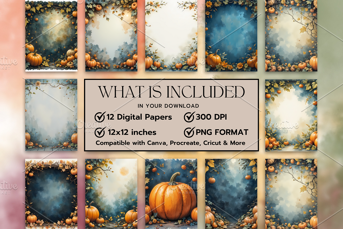 Fall Pumpkin Digital Paper Pack, a Background Graphic by LumiDigiPrints (Photo 2 of 7)