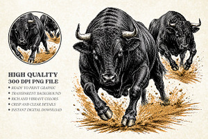 Furious Running Black Bull PNG, an Object Illustration by Libby Wishes