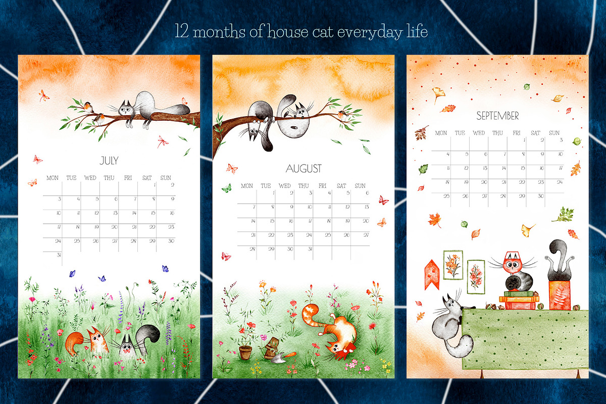 Watercolor Cat Calendar 2023, an Animal Illustration by BetterCallLiubka (Photo 4 of 5)