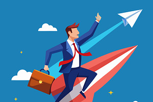 Businessman riding a rocket