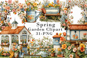 Spring Garden Clipart, an Illustration by Libby Wishes