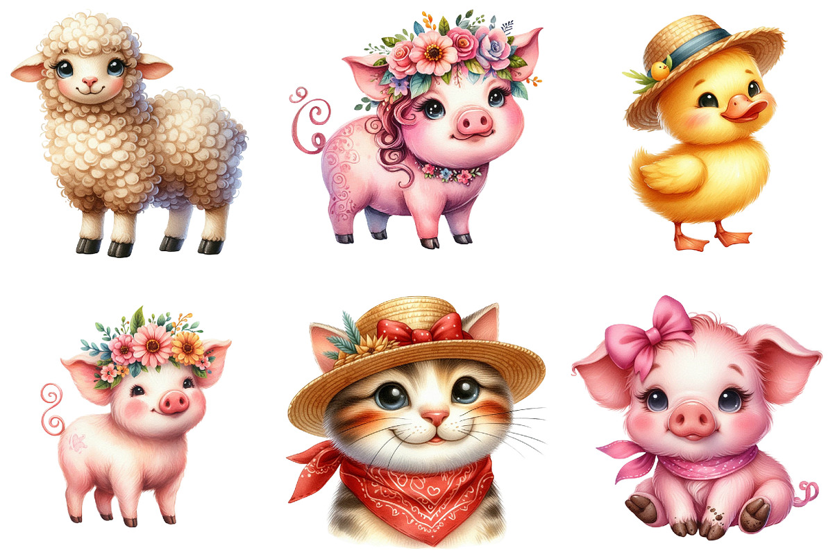 Cute Farm Animals Clipart, an Illustration by DreamArtGraphic (Photo 2 of 4)