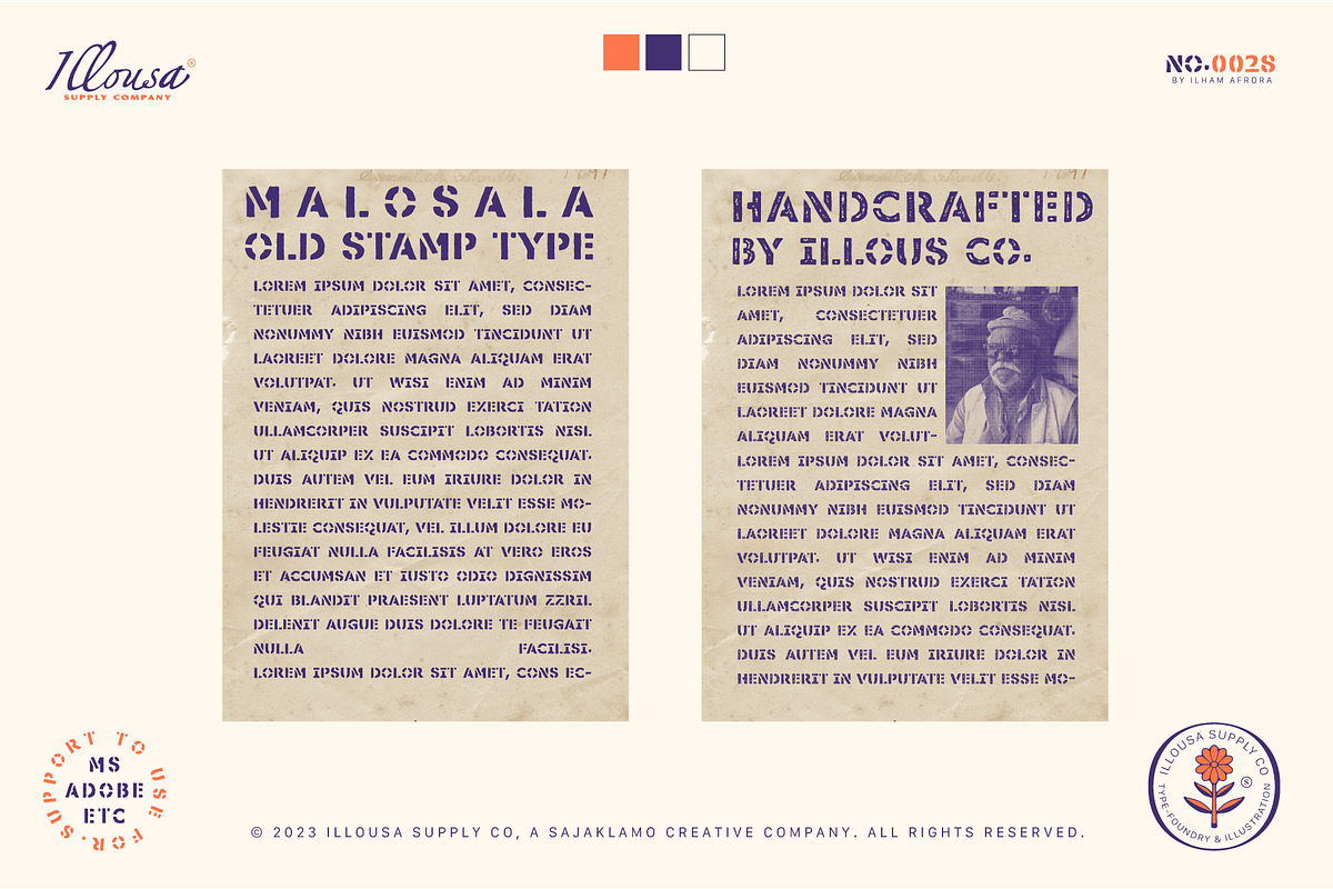 Malosala | Vintage Stamp Font, a Sans Serif Font by Illousa (Photo 4 of 5)