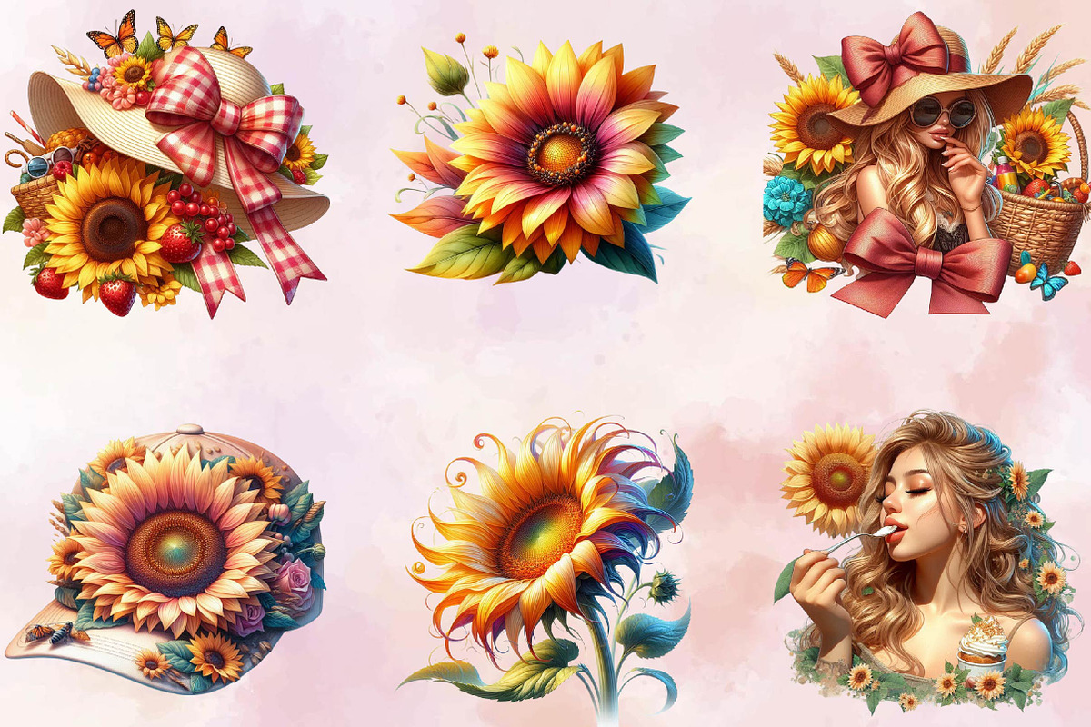 Watercolor Summer Sunflower Clipart, an Illustration by SVGArt (Photo 2 of 8)