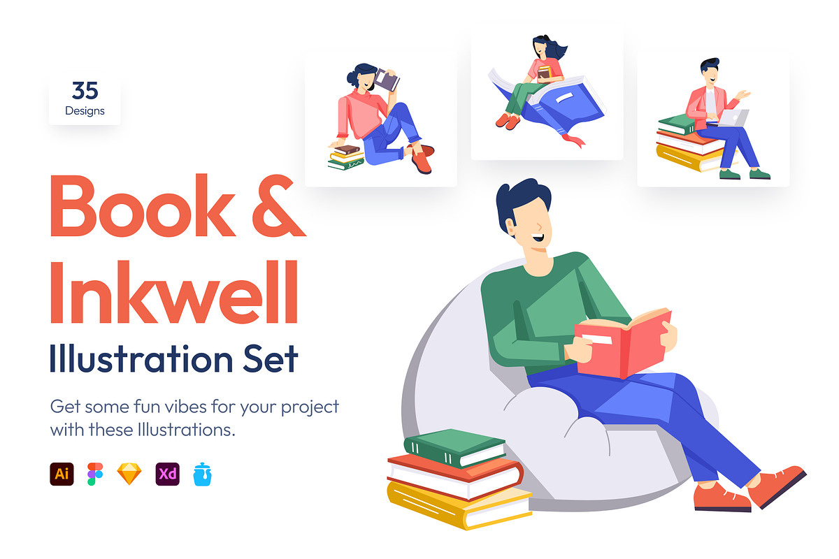 Book and Inkwell Illustration Set, a Person Illustration by Vectors Market (Photo 1 of 7)