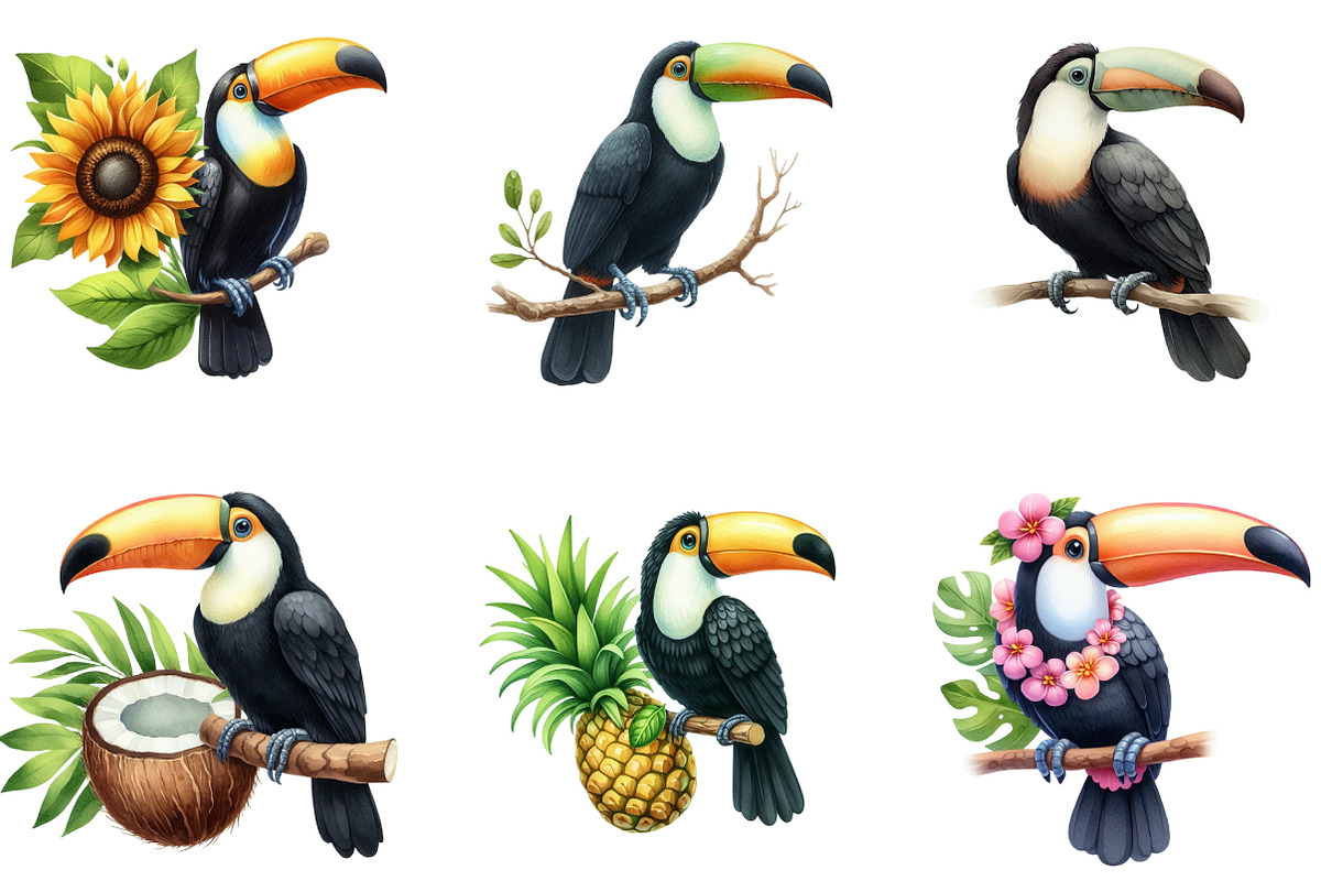 Watercolor toucan bird clipart, an Illustration by Designking (Photo 3 of 5)