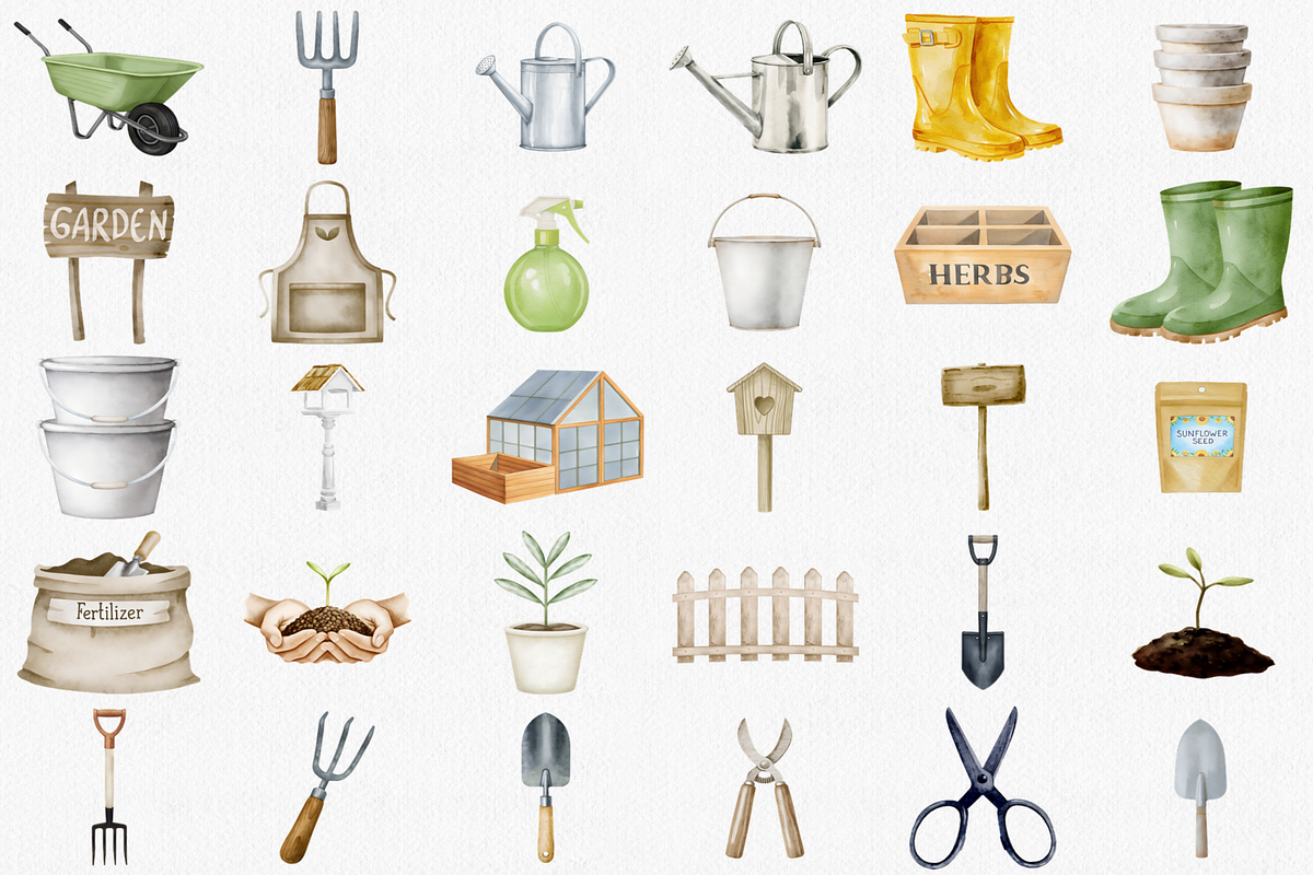 Watercolor Gardening Clipart Set, an Illustration by CropUp Creative (Photo 2 of 4)