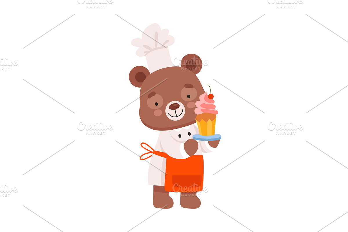 Smiling Bear Character Wearing Chef, an Animal Illustration by TopVectors
