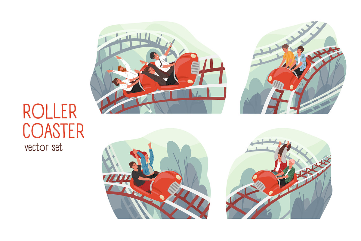 People riding roller coaster set, a Person Illustration by Good Studio (Photo 1 of 5)