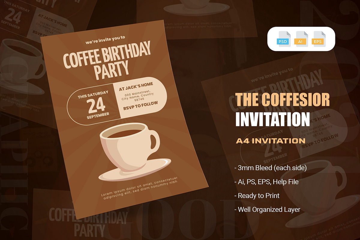 Coffessior Birthday Invitation, an Invitation Template by AQR Studio (Photo 1 of 2)