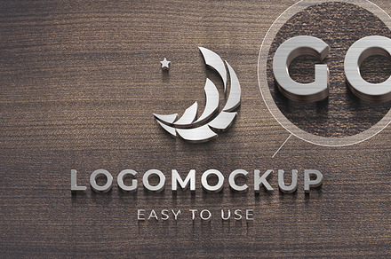 Realistic silver logo wood texture