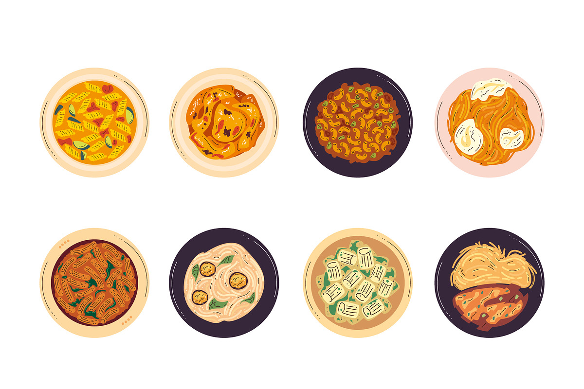 Pasta Dishes Illustration Set