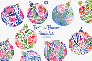 festive flower baubles collection, a Decorative Illustration by Patishop Art
