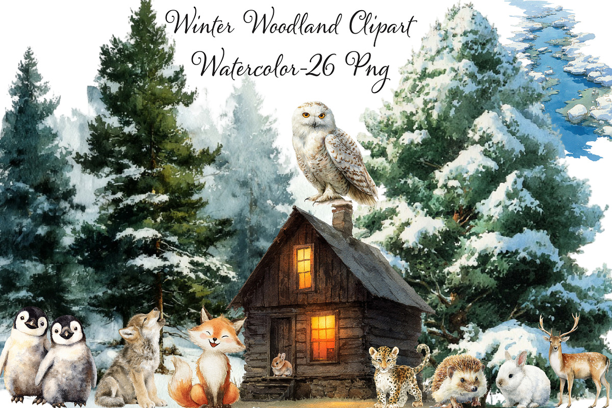 Watercolor Winter Woodland Clipart, an Illustration by Libby Wishes (Photo 1 of 7)