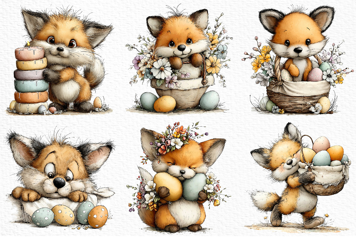 Whimsical Funny Easter Fox Clipart, an Illustration by Craft Nest (Photo 5 of 11)