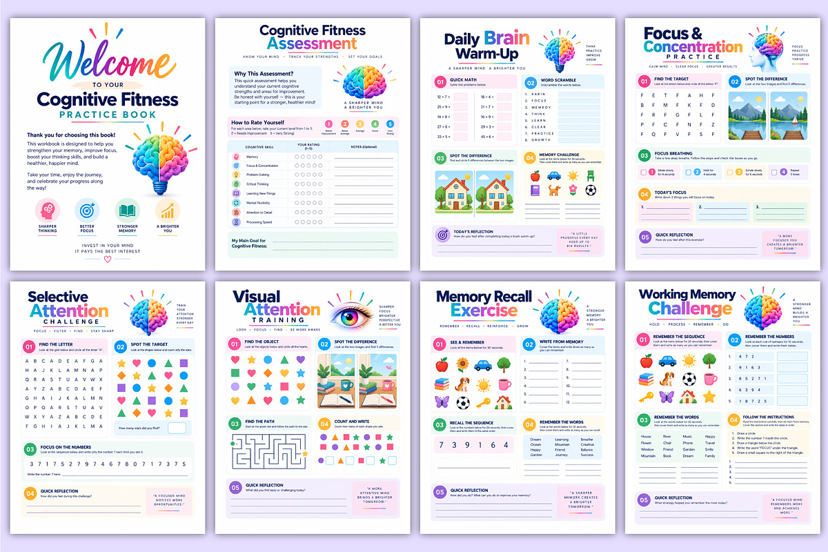 Cognitive Fitness Practice Book, a Stationery Template by Mustafiz (Photo 2 of 4)